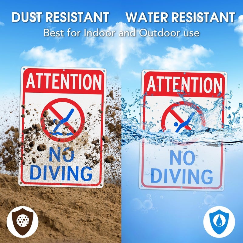 TR Attention No Diving Sign - 1 Pack - 14"x10" .040 Rust Free Heavy Aluminum, Reflective, Waterproof, Weatherproof and Fade Resistant, 6 pre-drilled holes, Easy to Mount - Image 4